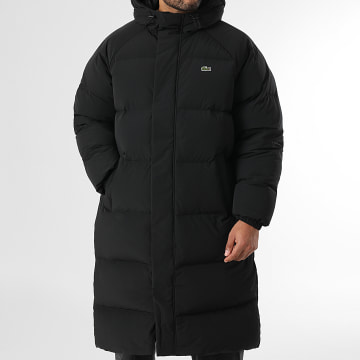 Lacoste - Doudoune Longue Capuche Logo Brodé Crocodile Noir