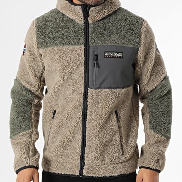 Napapijri - Fleecejacke mit Kapuze und Reißverschluss Yupik A4GNS Taupe Grün Khaki