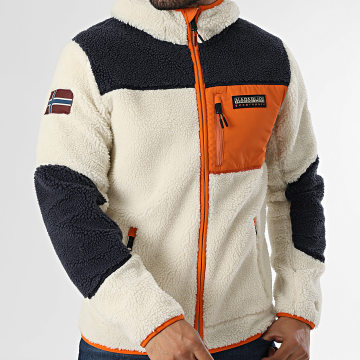 Napapijri - Veste Polaire Capuche Zippée Yupik A4GNS Beige Clair Bleu Marine Orange