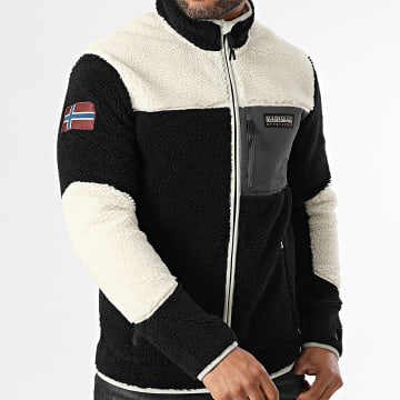 Napapijri - Yupik A4GNT Fleecejacke mit Reißverschluss Schwarz Hellbeige
