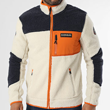 Napapijri - Yupik A4GNT Fleecejacke mit Reißverschluss Hellbeige Marineblau Orange