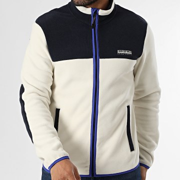 Napapijri - Dergana A88V1 Fleecejacke mit Reißverschluss Hellbeige Marineblau