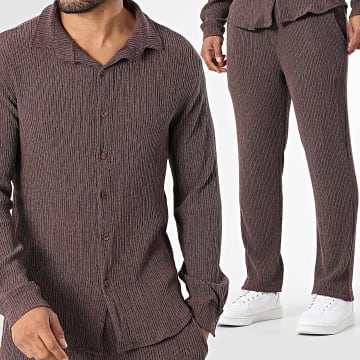 Uniplay - Set Long Sleeve Shirt And Textured Pants C21 Brown
