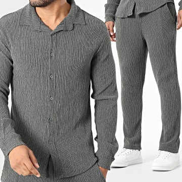 Uniplay - Ensemble Chemise Manches Longues Et Pantalon Texturé C21 Gris Anthracite