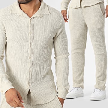 Uniplay - Set Long Sleeve Shirt And Textured Pants C21 Beige