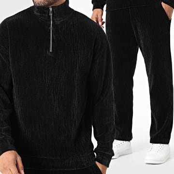 Uniplay - Conjunto Sudadera Cuello con Cremallera y Pantalón Terciopelo C22 Negro