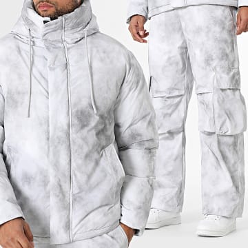 Frilivin - Completo Parka con Cappuccio e Pantaloni Cargo Grigio Chiaro Melange