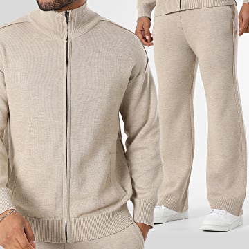 Frilivin - Conjunto Chaleco Zippé Y Pantalón Baggy 171 Beige Jaspeado