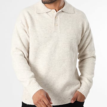 Frilivin - Jersey Cuello Botonada 002 Beige Jaspeado