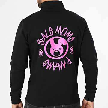 Sale Môme Paris - Sweat Col Zippé Lapin Circle Crew Noir Rose Fluo