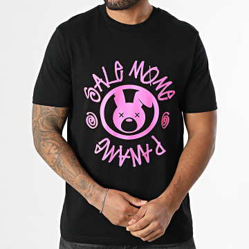 Sale Môme Paris - Tee Shirt Oversize Large Lapin Circle Crew Noir Rose Fluo