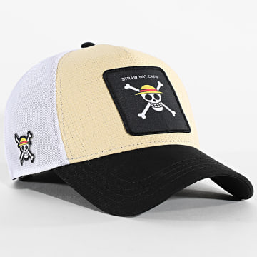 Capslab - Casquette Trucker Straw Hat Crew Beige Noir Blanc