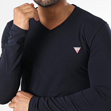 Guess - Tee Shirt Manches Longues Col V M2YI08-J3114 Bleu Marine