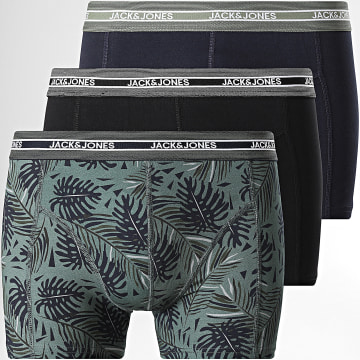 Jack And Jones - Lot De 3 Boxers Ezra Leaves Bleu Marine Noir Vert Kaki