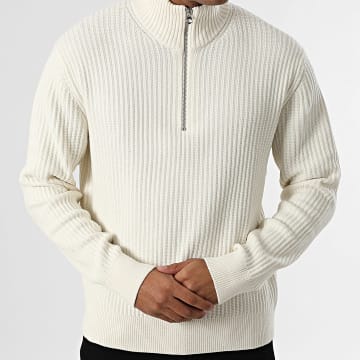 Jack And Jones - Pull Col Zippé Grid Beige