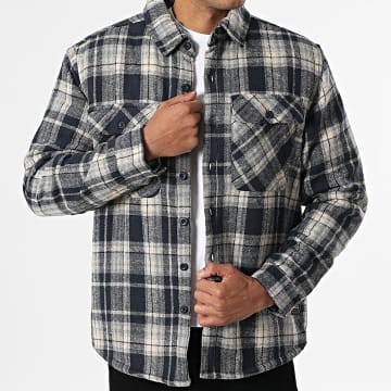 American People - Veste Boutonnée A Carreaux Castel Bleu Marine Beige