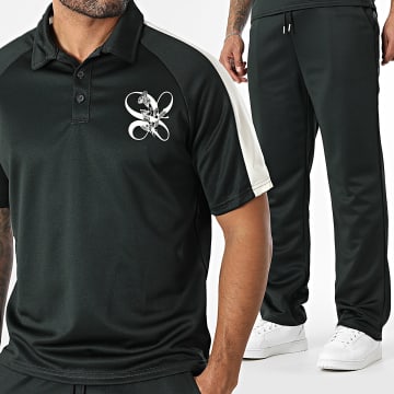 Frilivin - Conjunto Polo de Manga Corta con Rayas y Pantalón Chándal 548 Verde Caqui Oscuro Floral