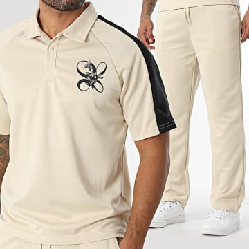 Frilivin - Conjunto Polo de Manga Corta con Rayas y Pantalón Chándal 548 Beige Floral