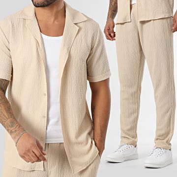 Frilivin - Short-Sleeve Shirt and Trouser Set 172 Beige