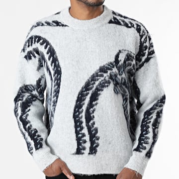 Frilivin - Pull 244 Gris Clair Chiné Bleu Marine