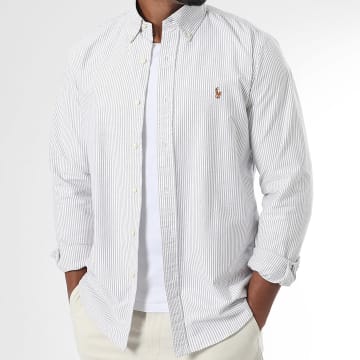 Polo Ralph Lauren - Chemise Manches Longues A Rayures Custom Fit Oxford Marron Blanc