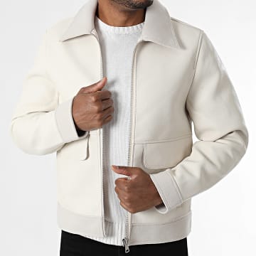 Frilivin - Chaqueta Zippée Simili Cuero D25 Beige Claro