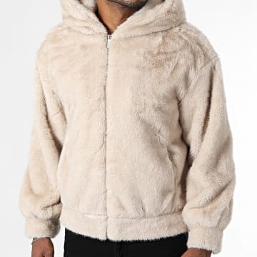 Frilivin - Chaqueta de Piel Sintética con Capucha Zippée E01 Beige