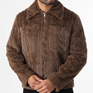 Frilivin - Chaqueta de Piel Sintética Zippée S38 Marrón