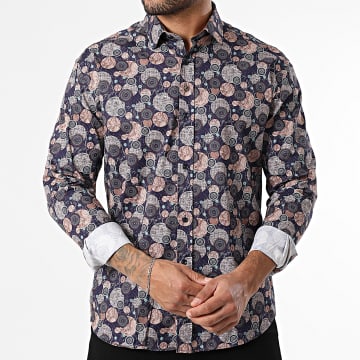 Classic Series - Camisa Manga Longa 001 Azul Marinho Bege