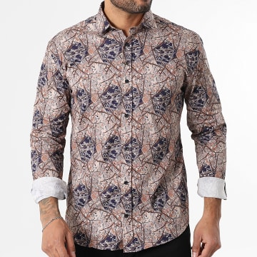 Classic Series - Chemise Manches Longues 001 Beige Bleu Marine