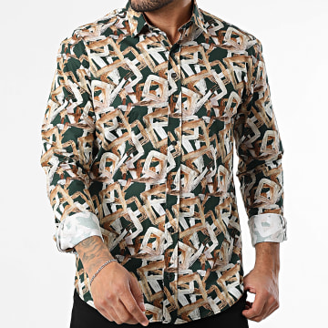 Classic Series - Chemise Manches Longues 001 Vert Foncé Beige Blanc