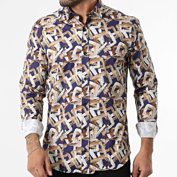 Classic Series - Chemise Manches Longues 001 Bleu Marine Beige