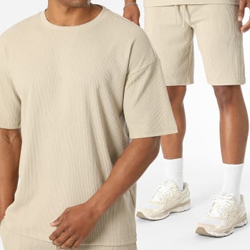 LBO - Conjunto Camiseta Y Pantalón Corto Texturizado Crepé 0735 Beige