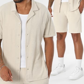 LBO - Ensemble Chemise Manches Courtes Et Short Texturé Eponge 0737 Beige