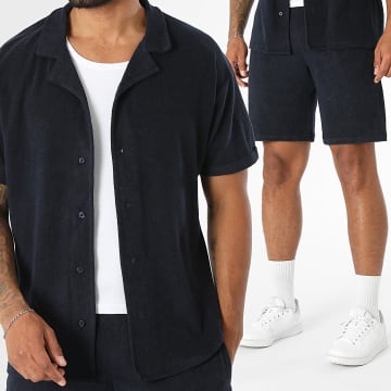 LBO - Ensemble Chemise Manches Courtes Et Short Texturé Eponge 0738 Navy