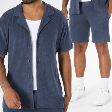 LBO - Ensemble Chemise Manches Courtes Et Short Texturé Eponge 0739 Indigo