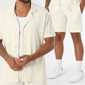 Classic Series - Completo Camicia Maniche Corte E Pantaloncino Texturizzato Spugna 0741 Ecrù