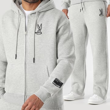 Looney Tunes - Ensemble Sweat Zippé Capuche Et Pantalon Jogging Patch Bugs Bunny Gris Chiné