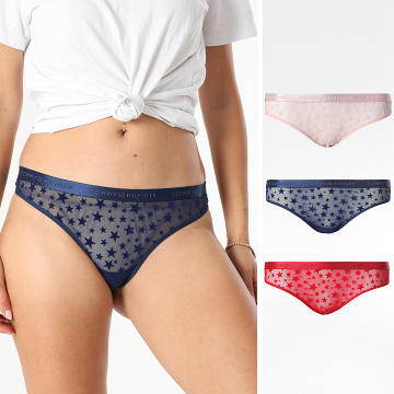 Tommy Hilfiger - Set di 3 Strings Donna Thong 6135 Rosa Blu Navy Rosso