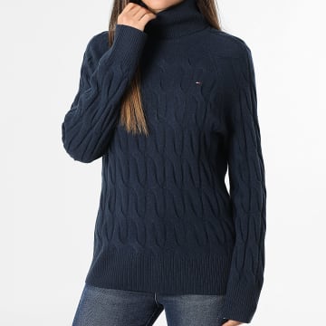 Tommy Hilfiger - Pull Col Roulé Femme Soft Wool Cable Roll 6791 Bleu Marine