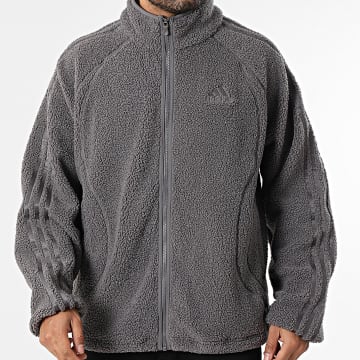 Adidas Originals - Veste Sherpa Zippée A Bandes Borg KR5188 Gris Anthracite