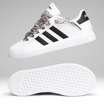 Adidas Performance - Zapatillas Mujer Lifestyle 3 Rayas Blanco x SUPERLACED Cordones Leopardo