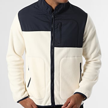 Frilivin - Chaqueta polar con cremallera N69 beige claro azul marino