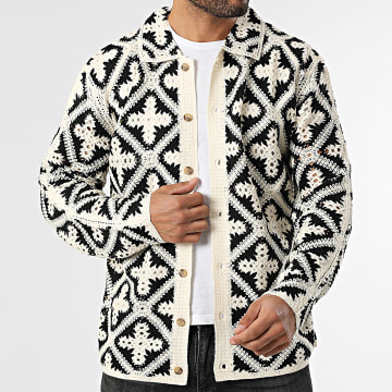 Frilivin - Camisa de Manga Larga Calada 010 Beige Claro Negro