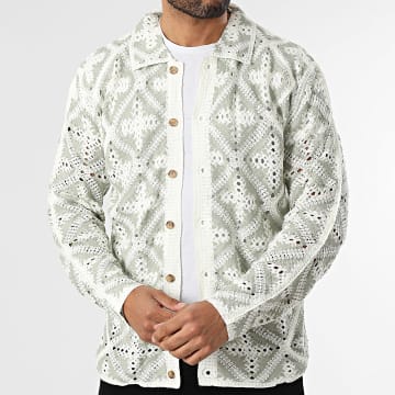 Frilivin - Camisa de Mangas Largas Abertura 010 Beige Claro Verde Caqui Claro