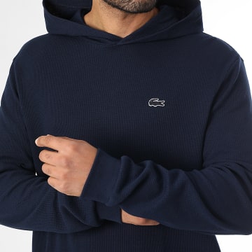 Lacoste - Sudadera Capucha Waffle Leger Logo Bordado Cocodrilo Ton Sur Ton Azul Marino