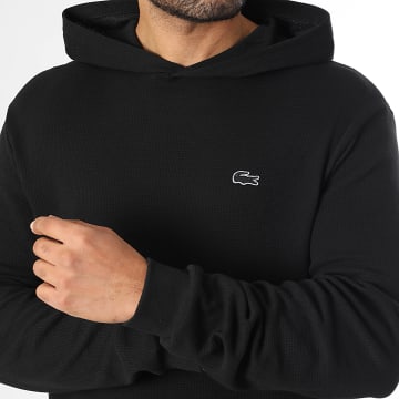 Lacoste - Sudadera con capucha Waffle Ligera Logo Bordado Cocodrilo Tonos de Gris Negro