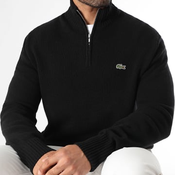 Lacoste - Pull Col Zippé Classic Fit Logo Brodé Crocodile Noir