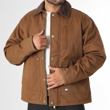 Tommy Jeans - Chaqueta Zippée Twill Chore 2047 Camel Oscuro Marrón