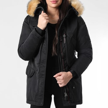 Comme Des Loups - Parka Riscaldata Donna Pelliccia Montreal Nero Beige